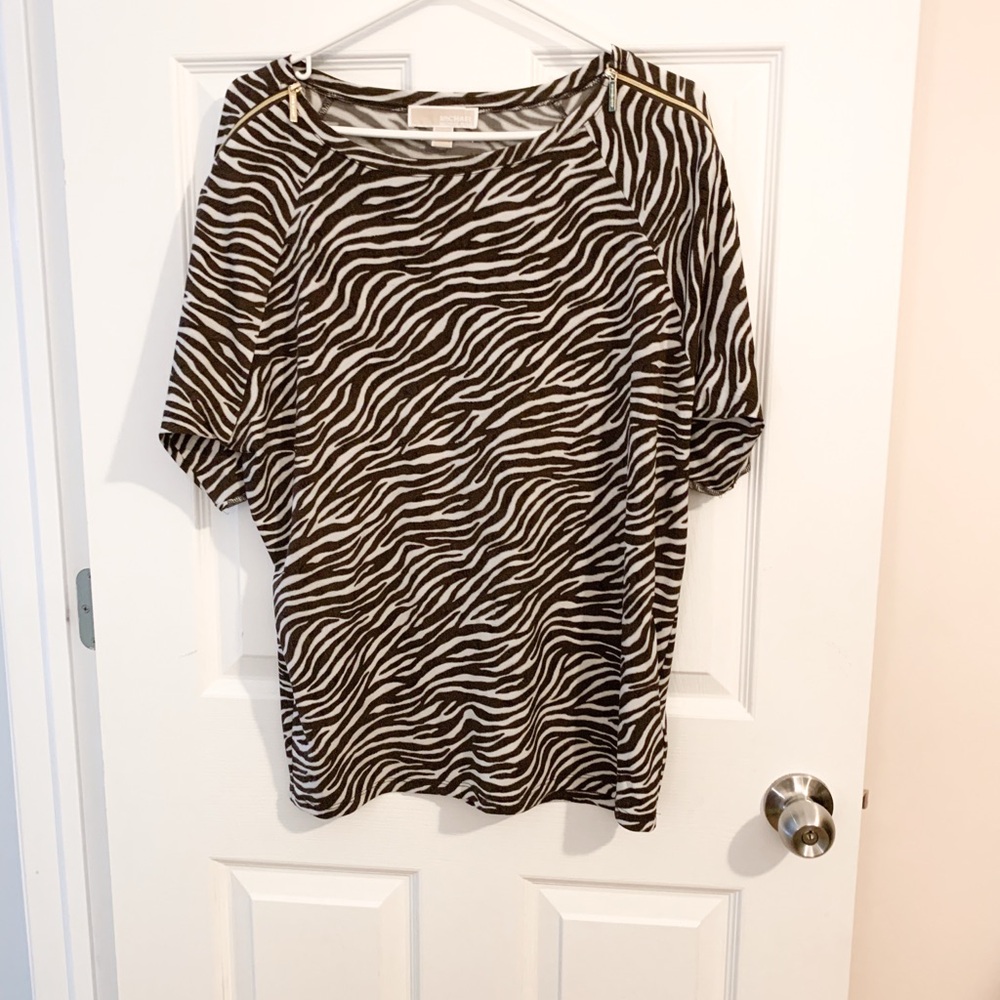 Michael Kors Brown and Cream Boxy 3/4 Sleeve Blouse size L